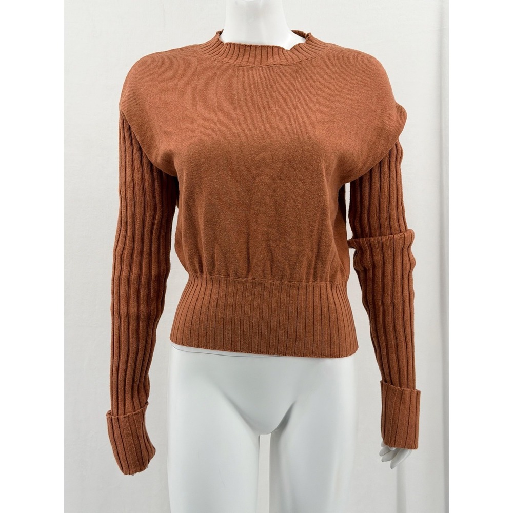 Wispr Sweater Womens Small Brown Cotton Silk‎ Ribbed Knit Pullover Staple Autumn